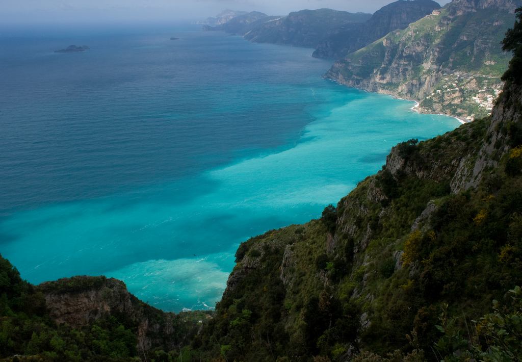 High cliffs ocean below amalfi coast